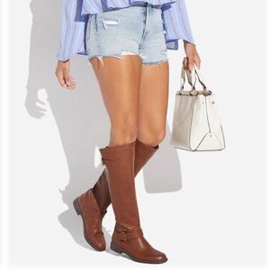 Brown Knee High Riding Boots Flat 7 Letoya Cognac Vegan Leather Shoe Dazzle New